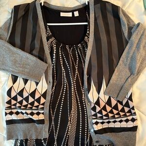 New York and Company Y2K Women’s Med Cardigan and Cami Pink/Blk Geo Print